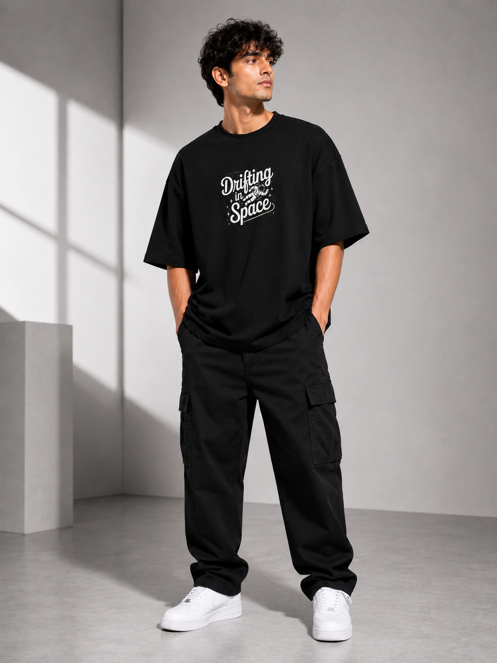 Men's Navy Blue DIS Typography Oversized T-Shirt