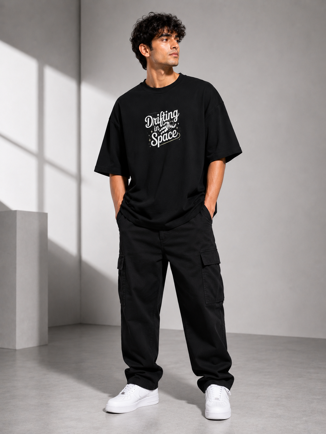 Men's Navy Blue DIS Typography Oversized T-Shirt