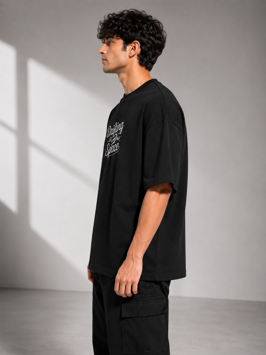 Men's Navy Blue DIS Typography Oversized T-Shirt
