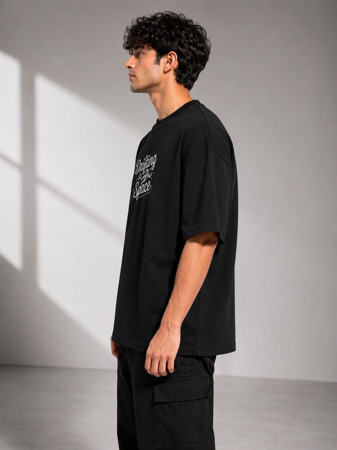 Men's Navy Blue DIS Typography Oversized T-Shirt
