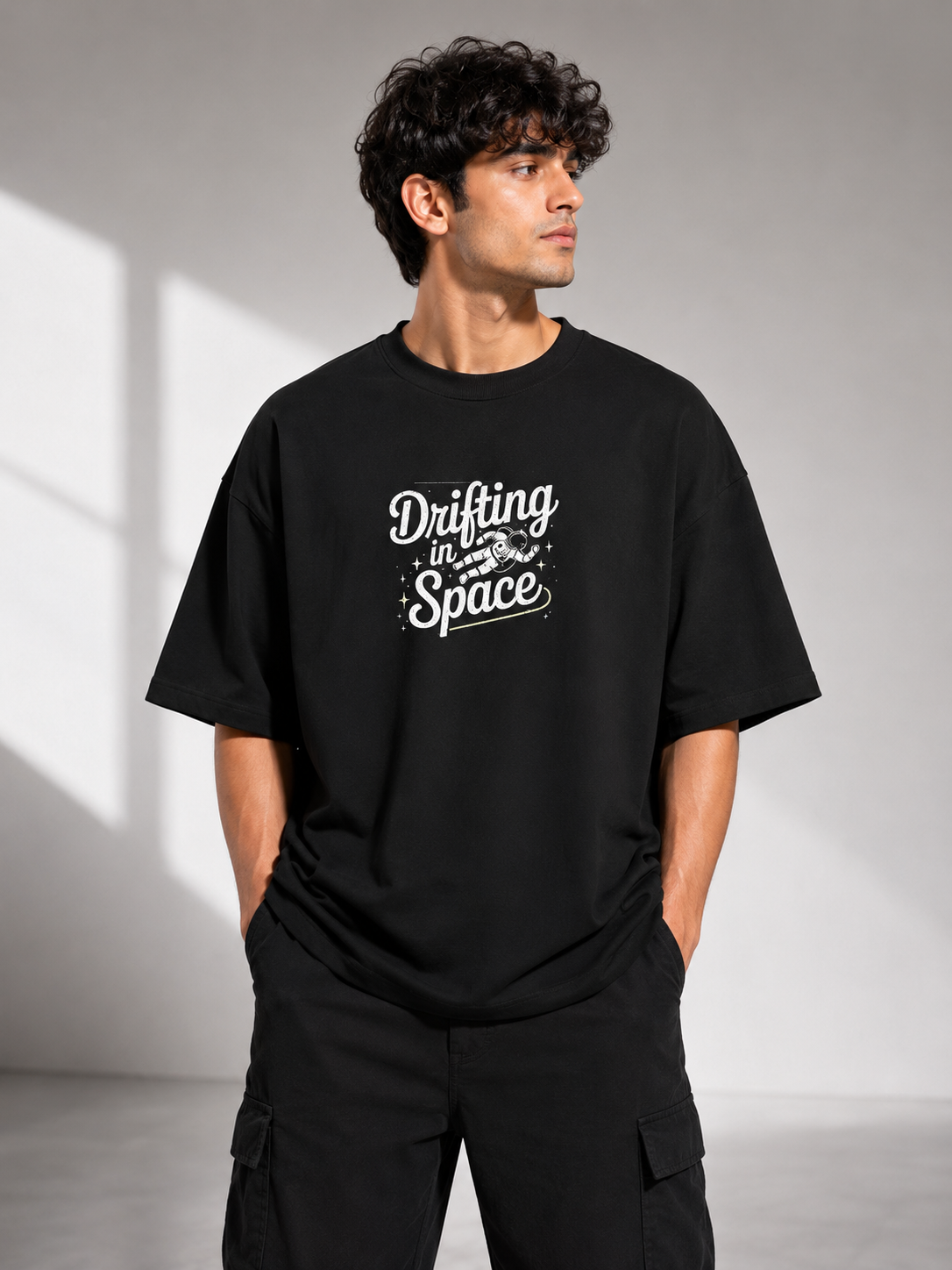 Men's Navy Blue DIS Typography Oversized T-Shirt