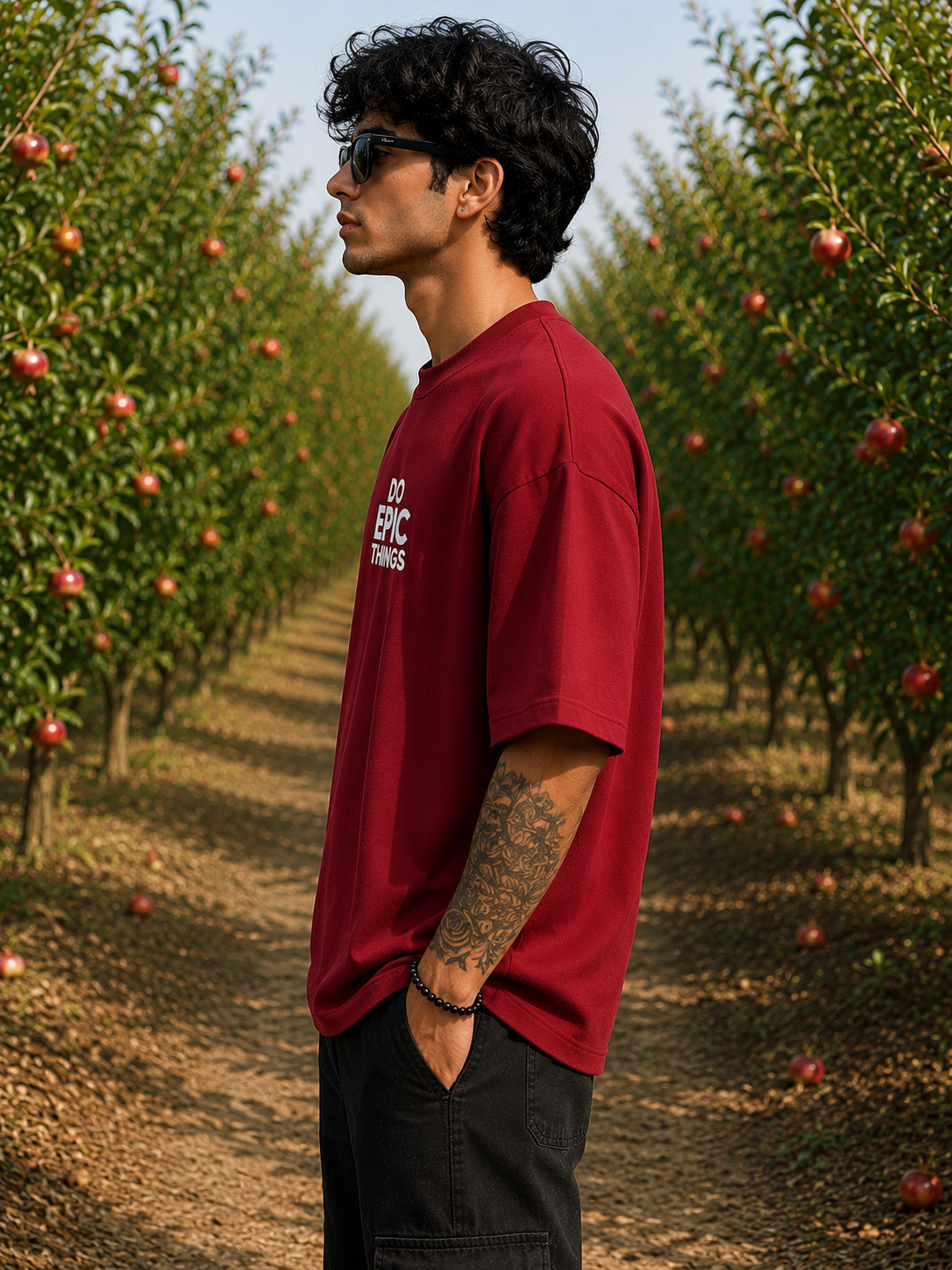 Men's Red DET Typography Oversized T-Shirt