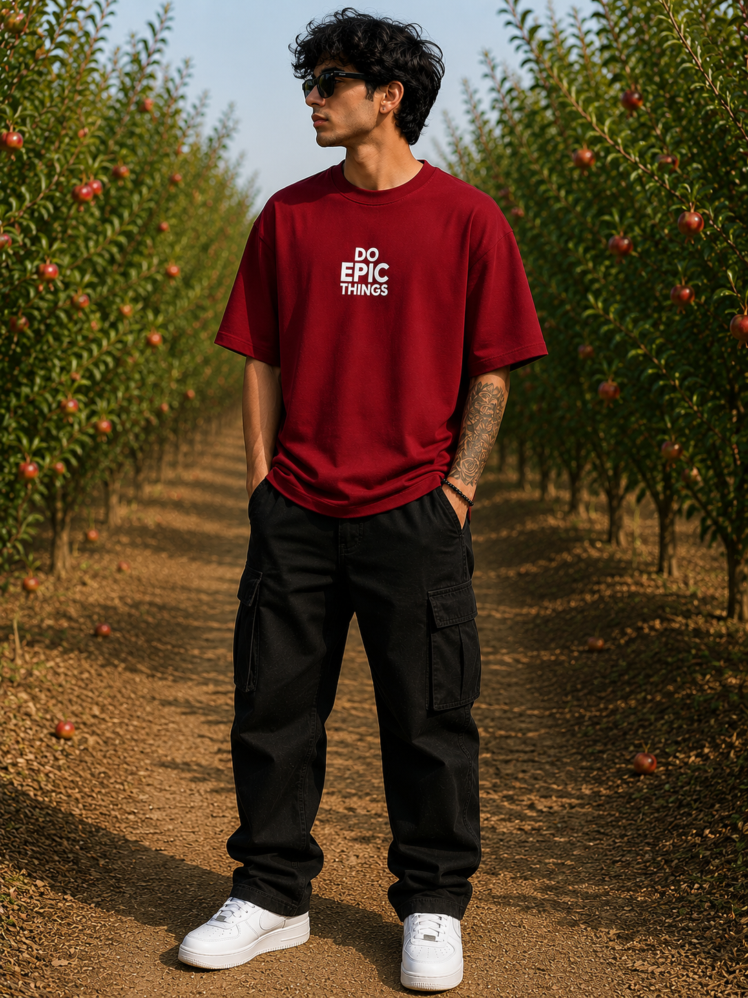 Men's Red DET Typography Oversized T-Shirt