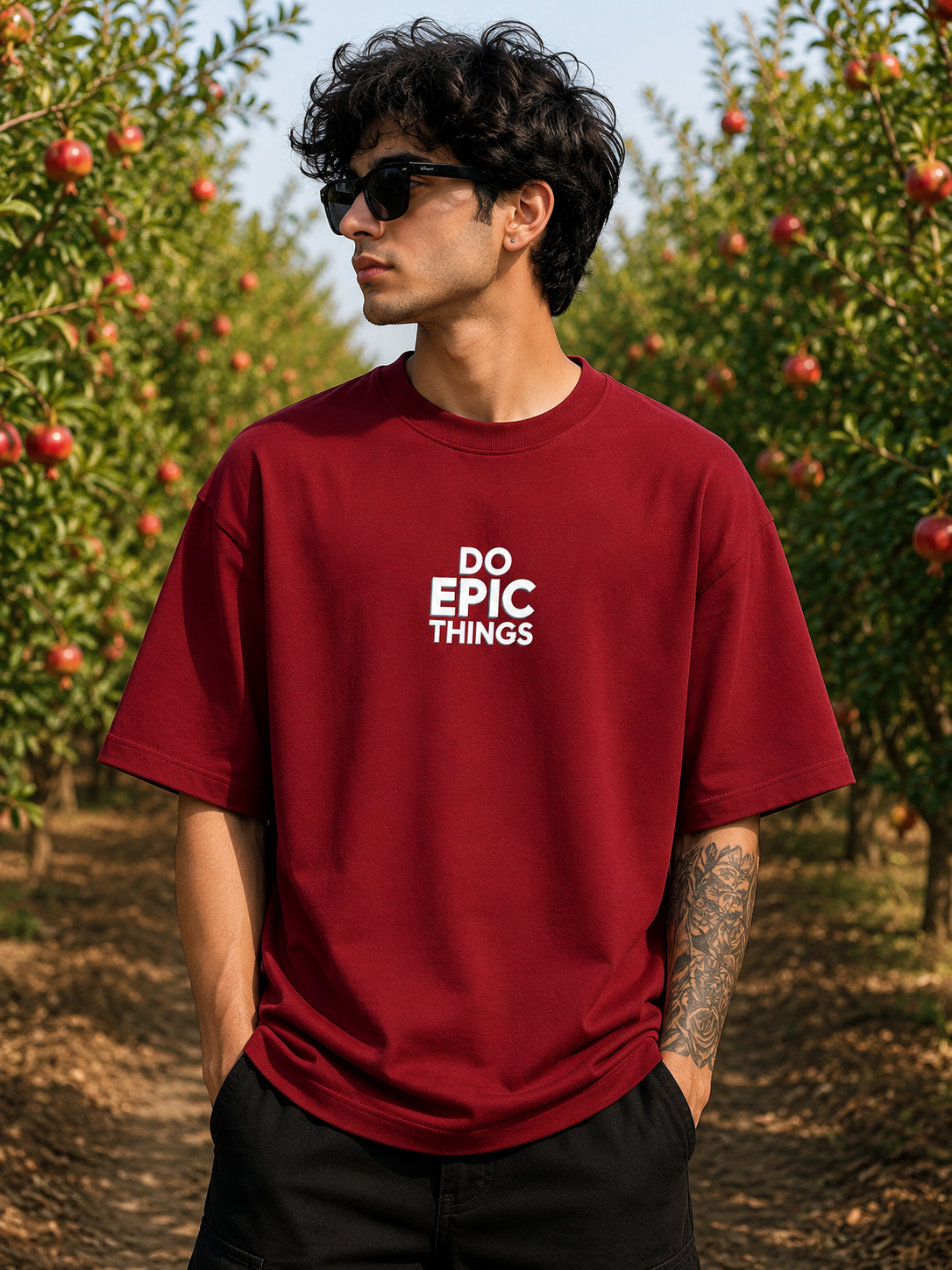 Men's Red DET Typography Oversized T-Shirt