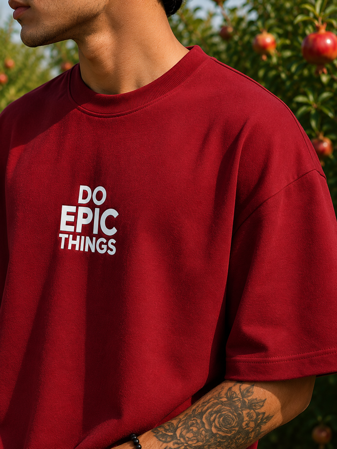 Men's Red DET Typography Oversized T-Shirt