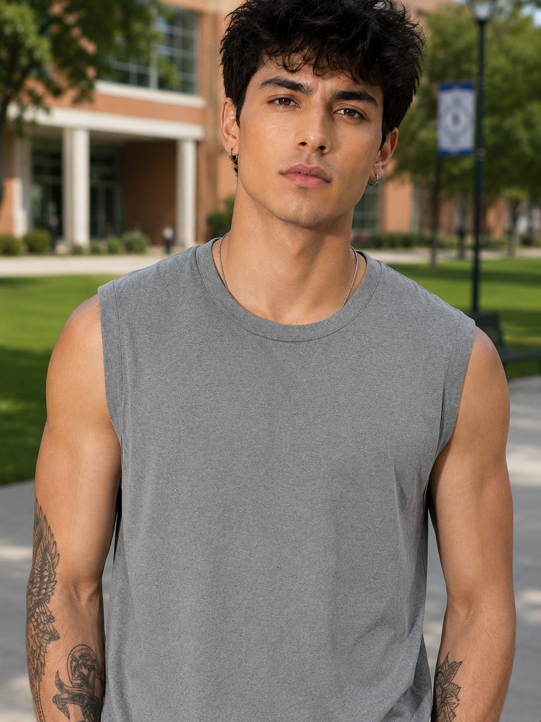 Men's Premium Charcoal Melange Sleeveless T-Shirt