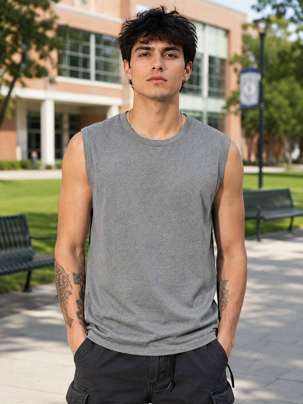 Men's Premium Charcoal Melange Sleeveless T-Shirt