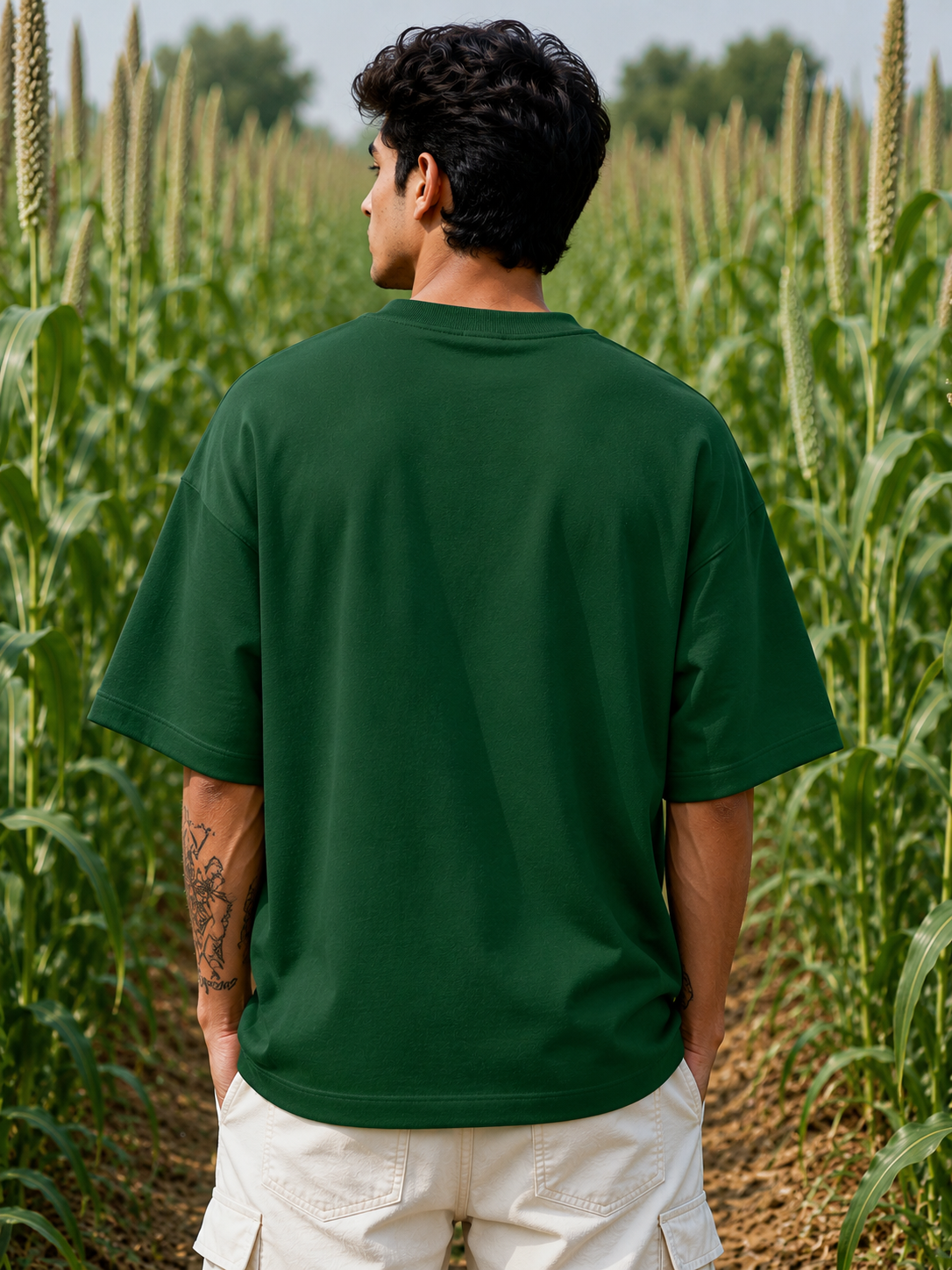 Men's Bottle Green THWB Typography Oversized T-shirt.