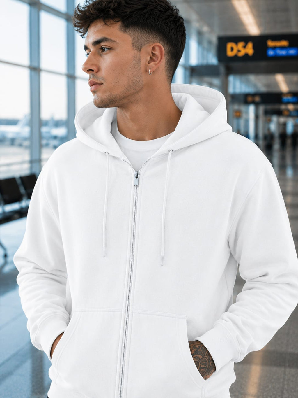 Men's White Full-Zip Hoodie