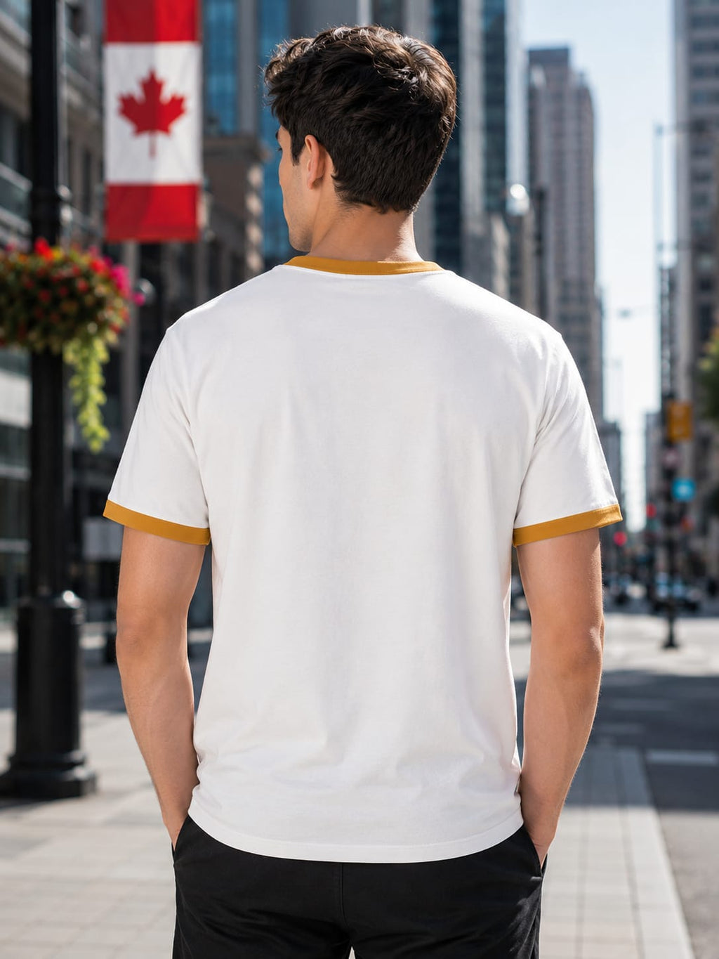 Men's Mustard Yellow & Off-White Ringer T-Shirt.