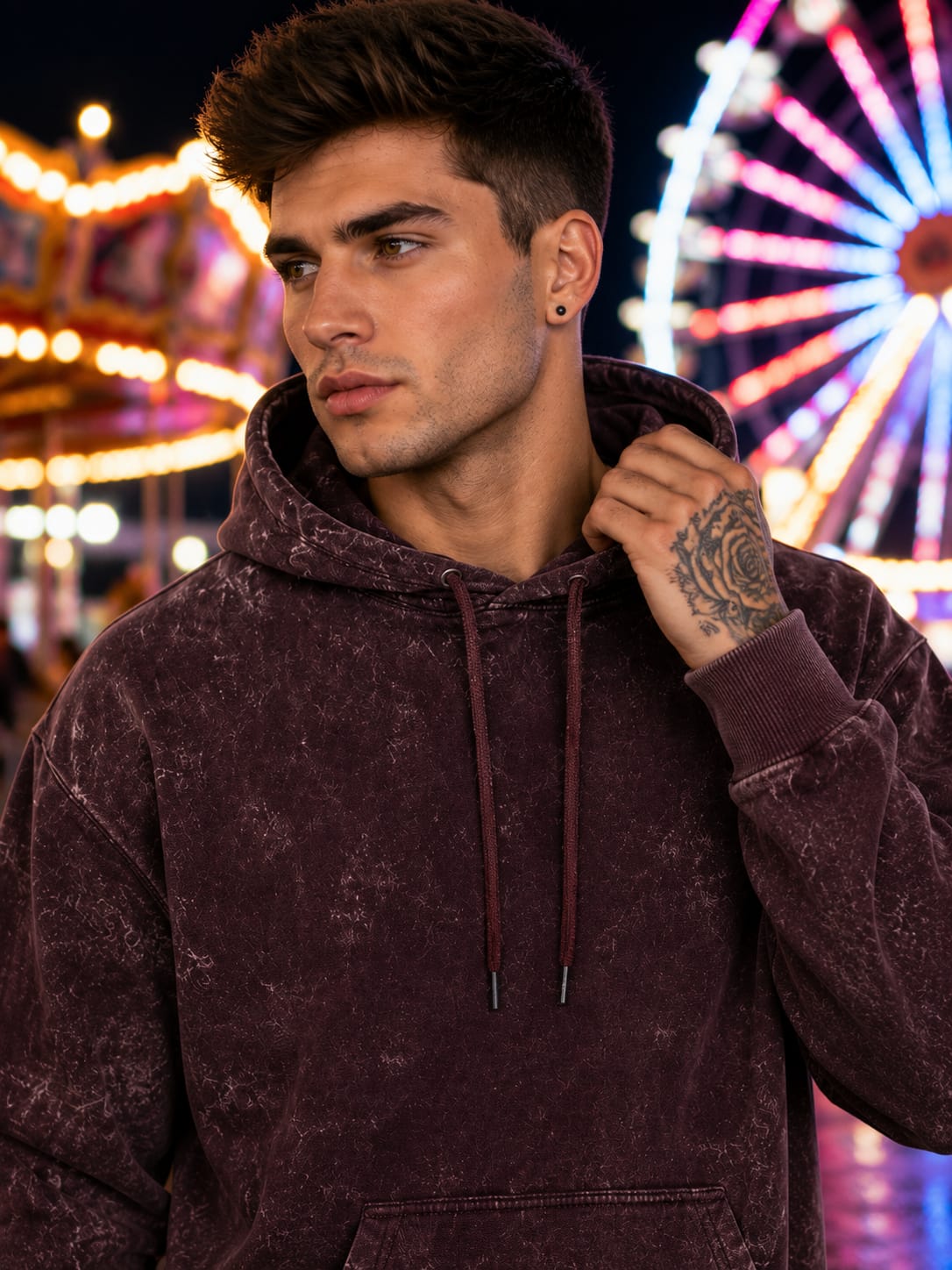 Men's Acid Washed Maroon Hoodie