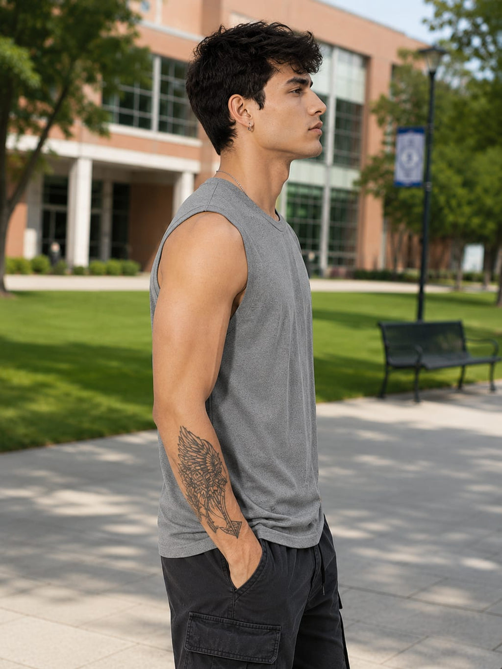 Men's Premium Charcoal Melange Sleeveless T-Shirt