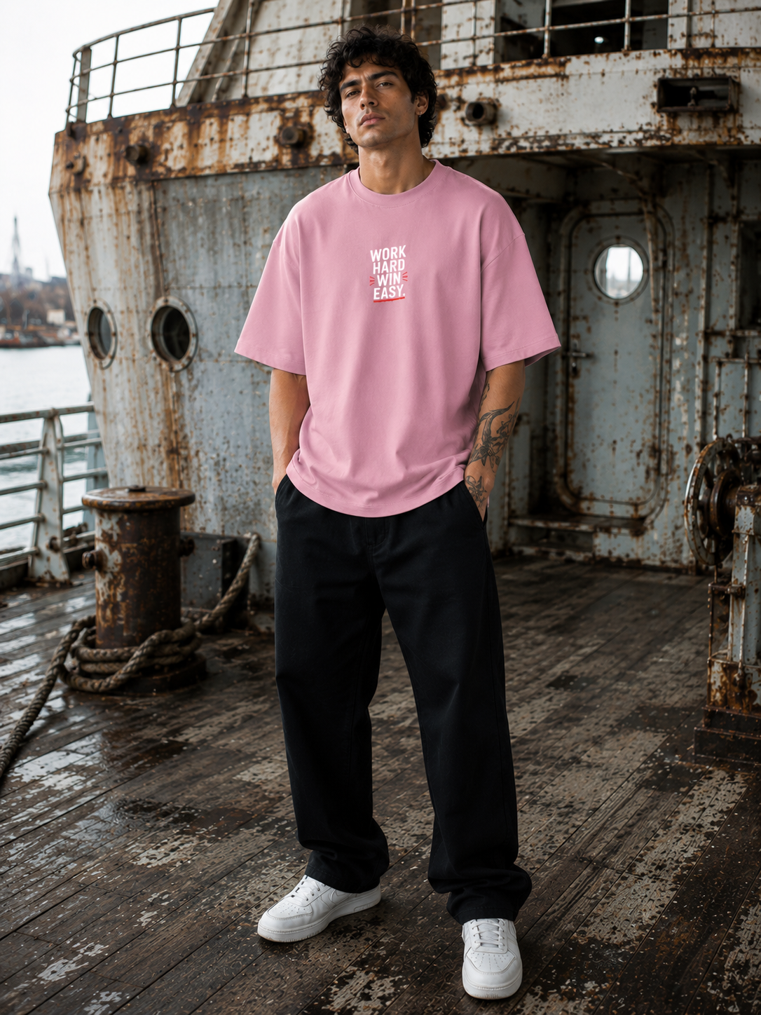 Men's Flamingo WHWE Typography Oversized T-shirt