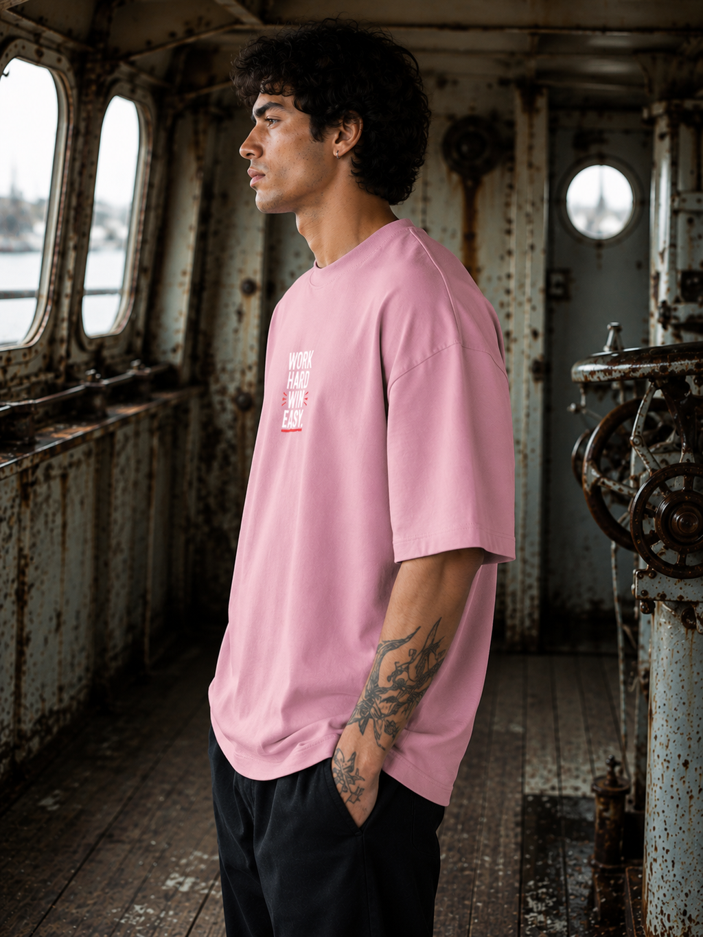 Men's Flamingo WHWE Typography Oversized T-shirt