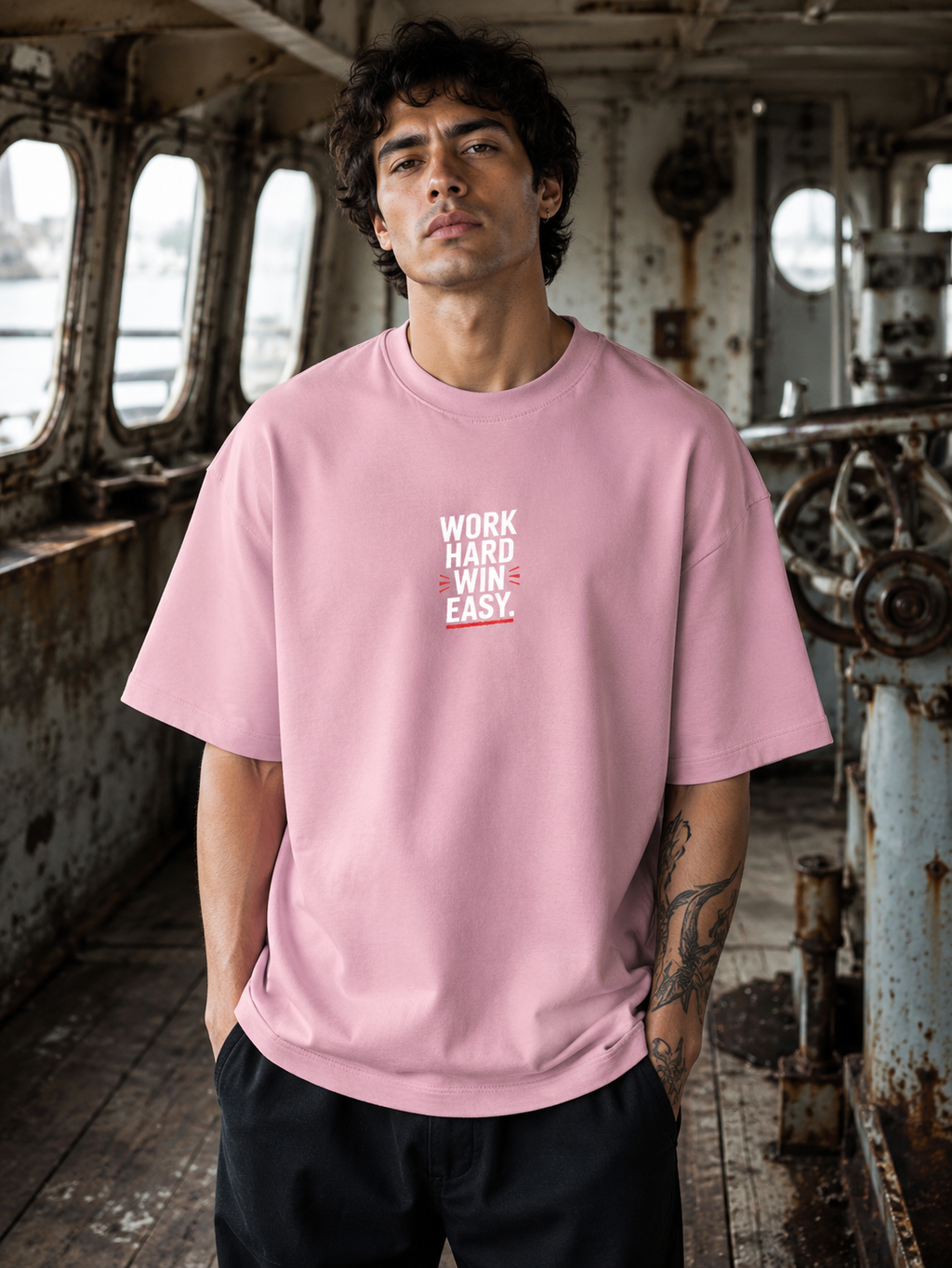 Men's Flamingo WHWE Typography Oversized T-shirt