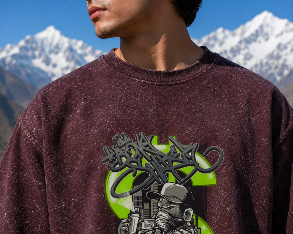 Men's Maroon Oversized Acid Wash T-shirt