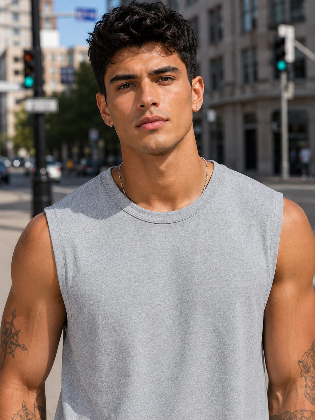 Men's Premium Grey Melange Sleeveless  T-Shirt