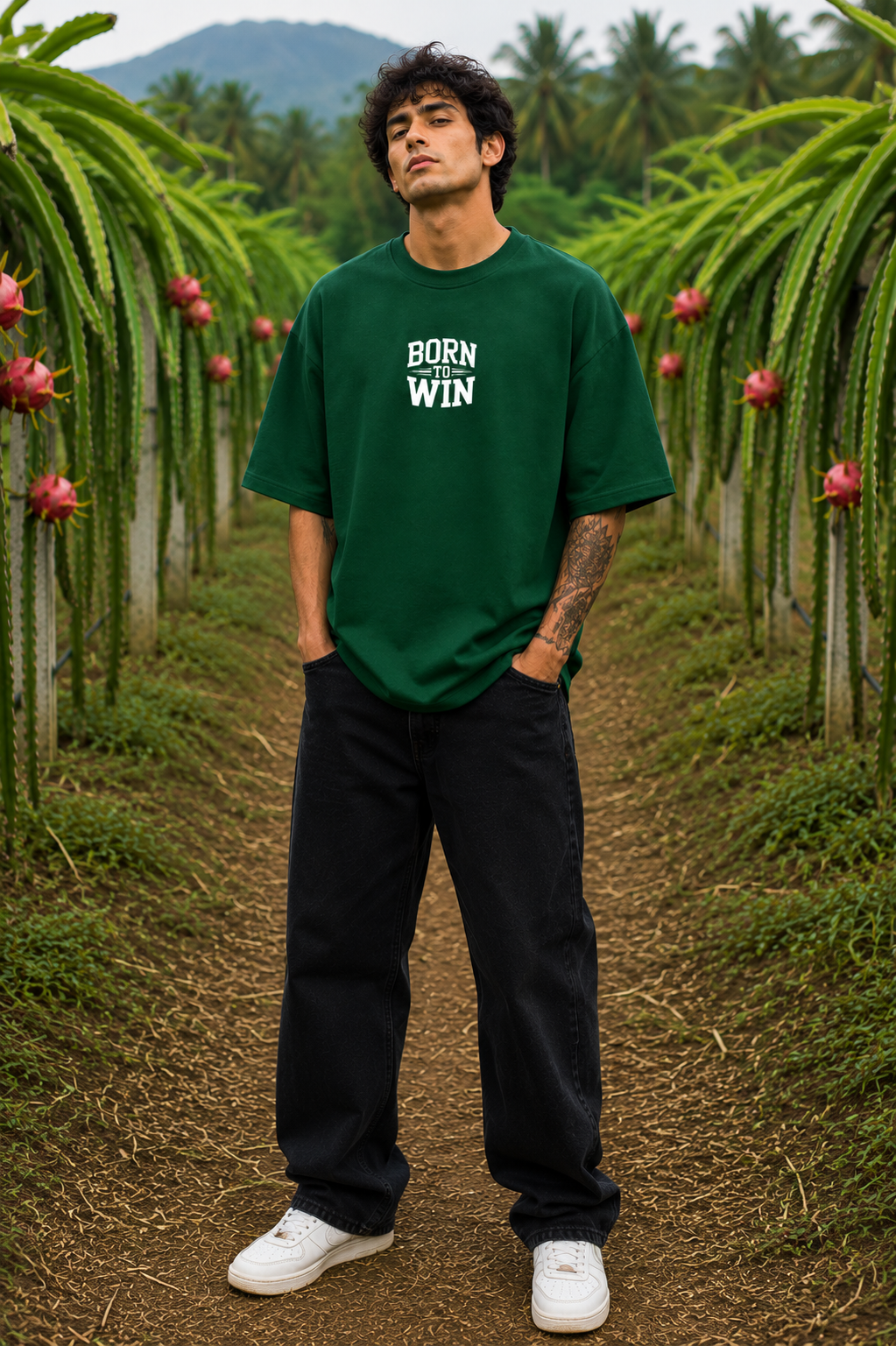 Men's Bottle Green BTW Typography Oversized T-shirt.