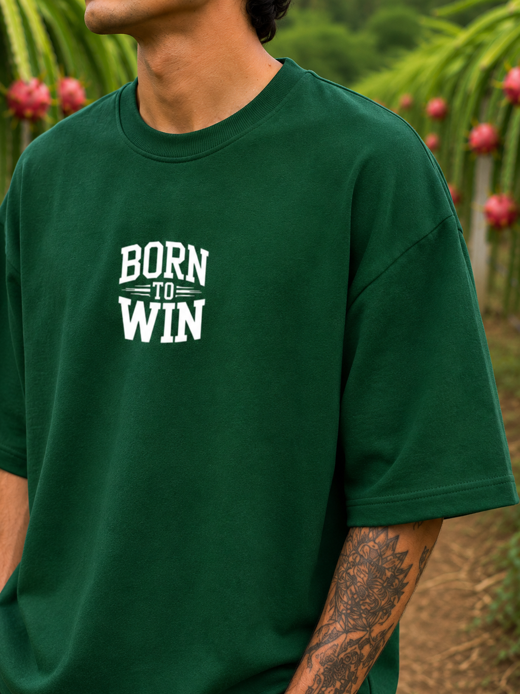Men's Bottle Green BTW Typography Oversized T-shirt.
