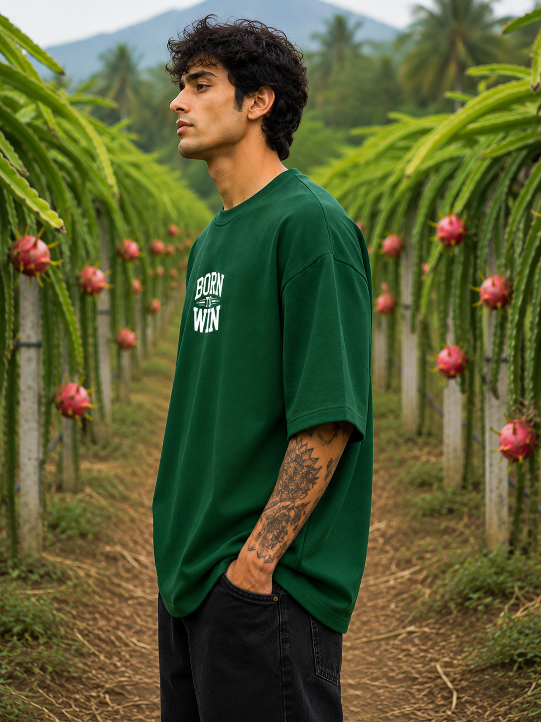 Men's Bottle Green BTW Typography Oversized T-shirt.
