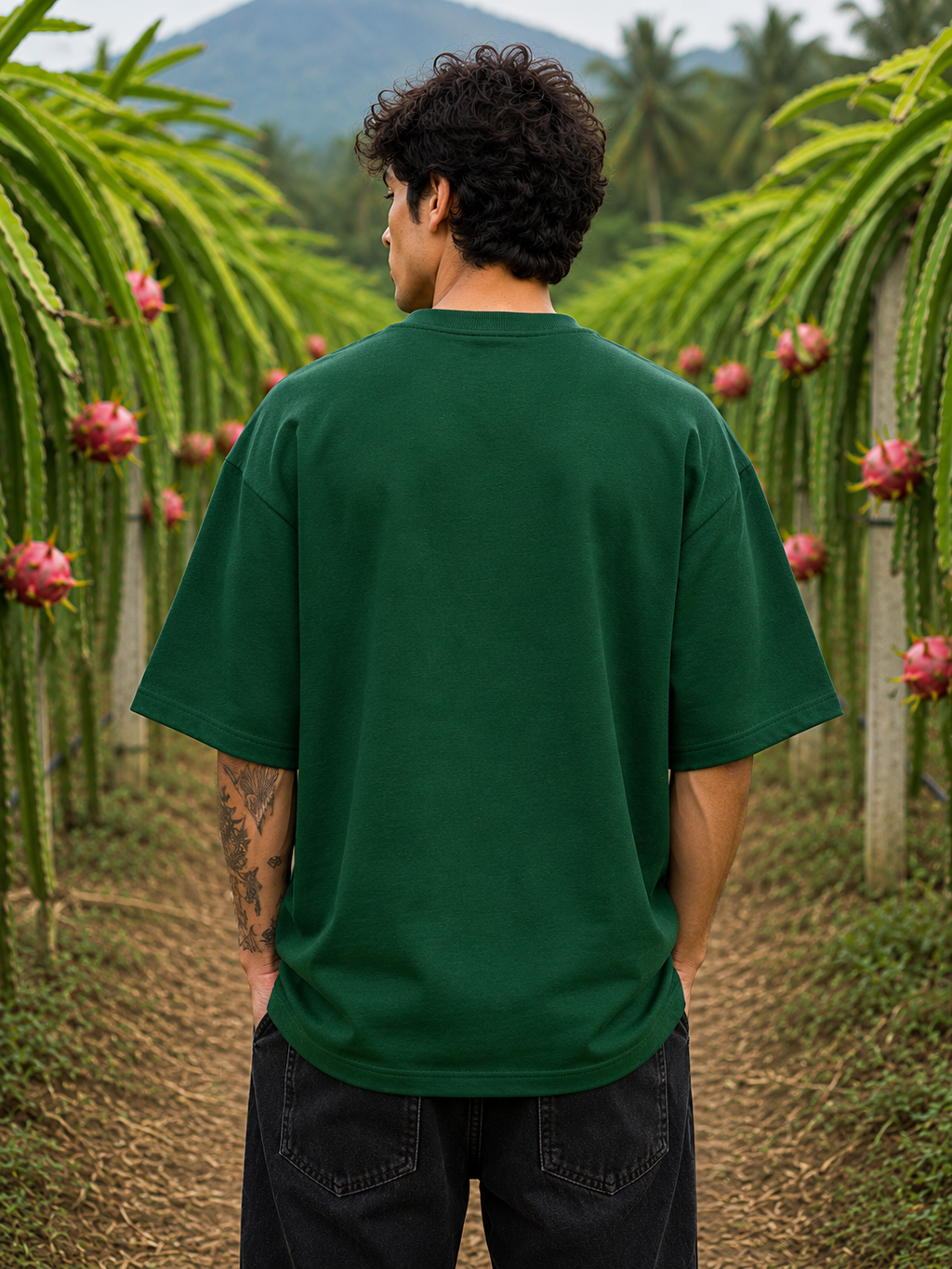 Men's Bottle Green BTW Typography Oversized T-shirt.