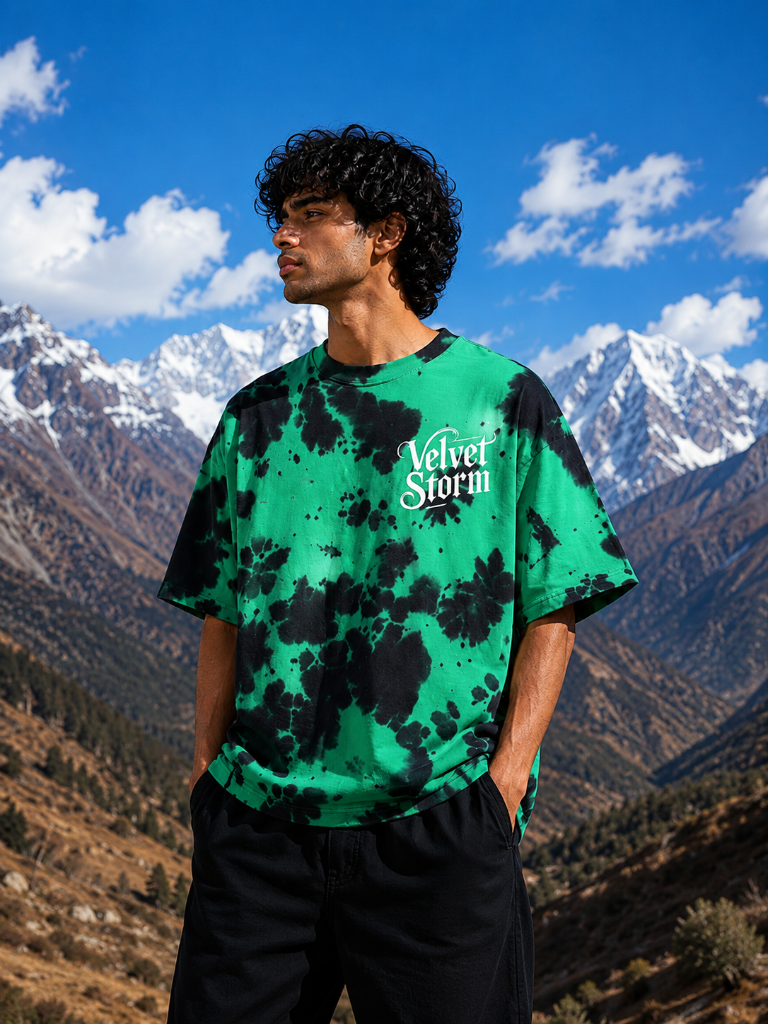 Men's Green Black Oversized T-shirt