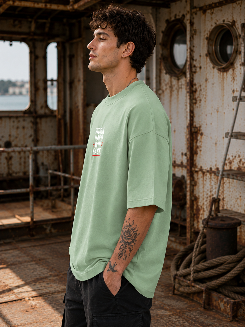 Men's Jade WHWE Typography Oversized T-Shirt