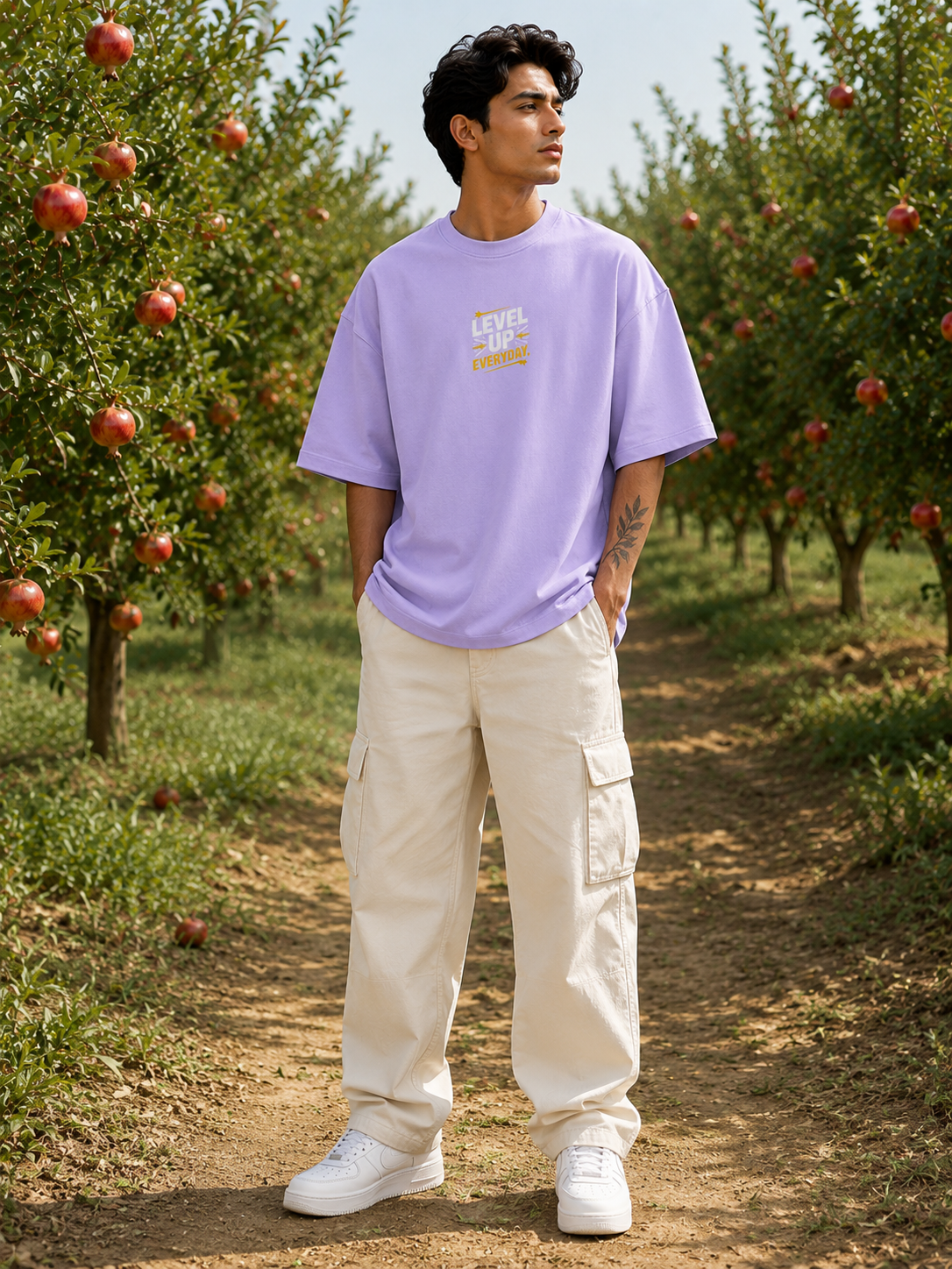 Men's Lavender LUE Typography Oversized T-Shirt