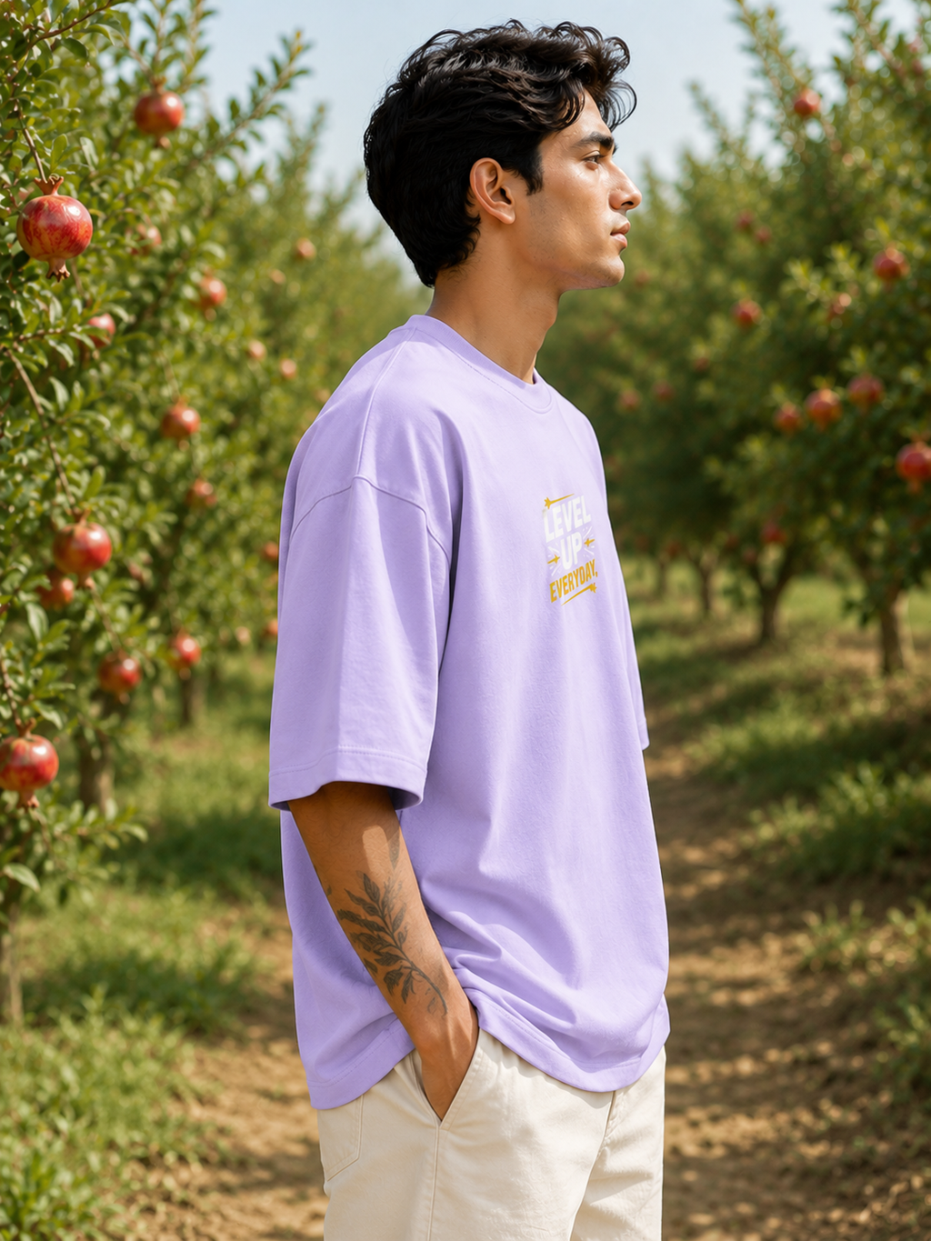 Men's Lavender LUE Typography Oversized T-Shirt