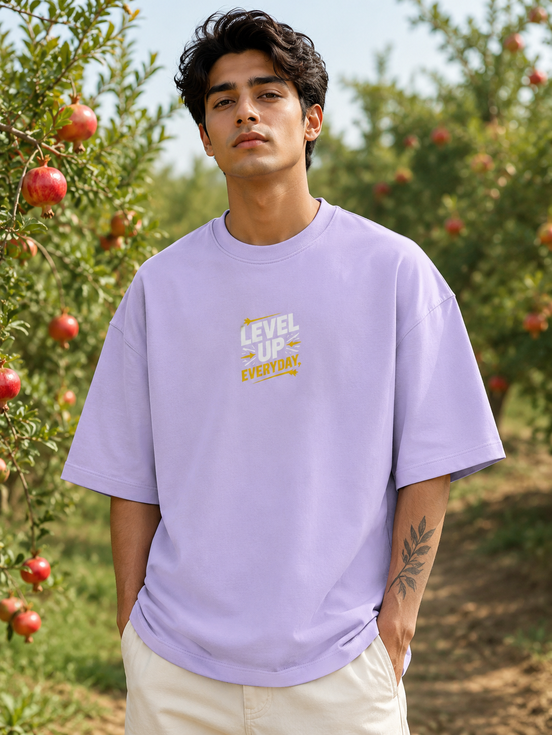Men's Lavender LUE Typography Oversized T-Shirt