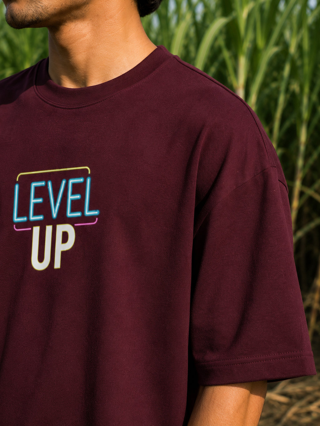 Men's Maroon LU Typography Oversized T-Shirt