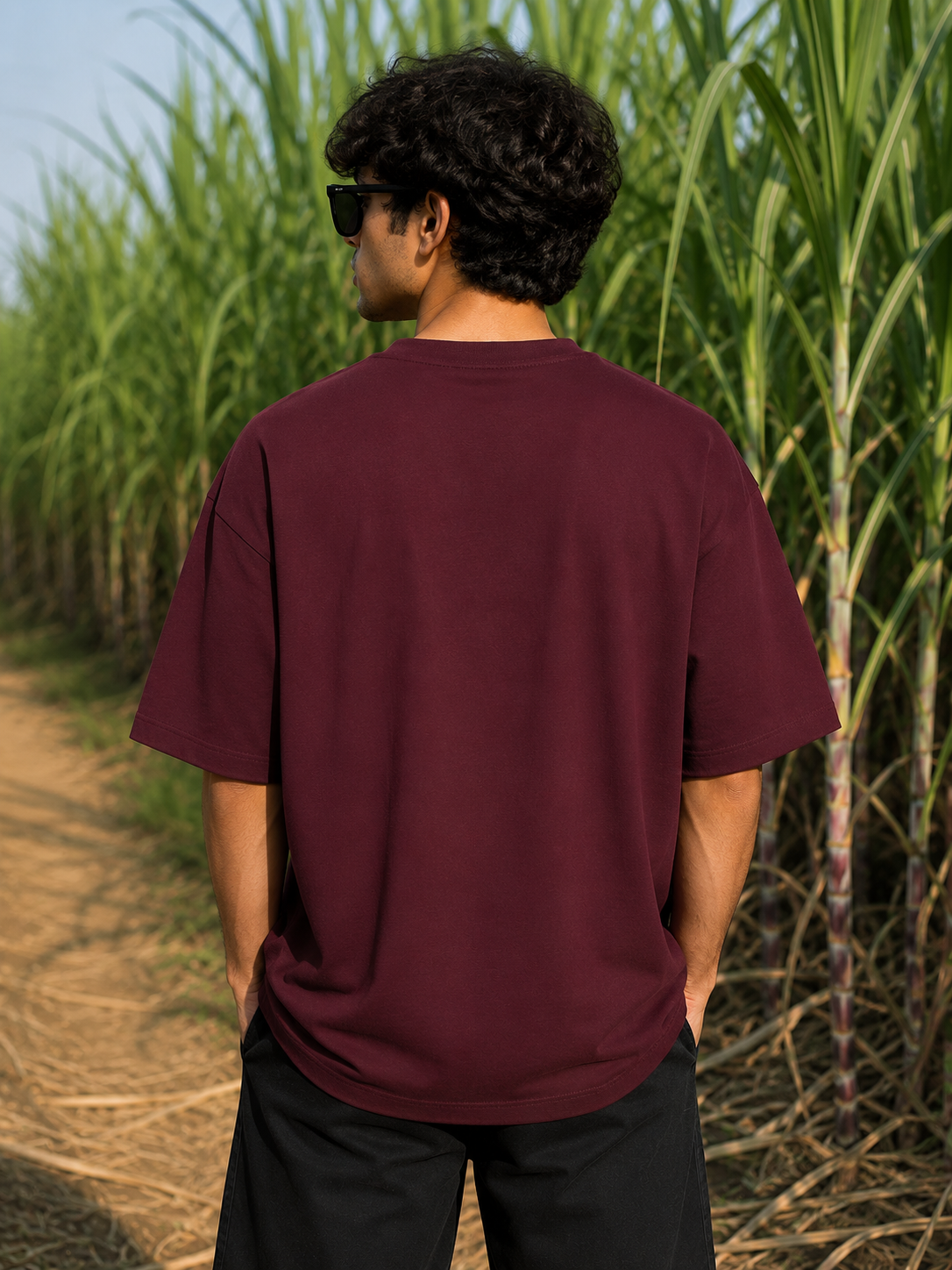 Men's Maroon LU Typography Oversized T-Shirt