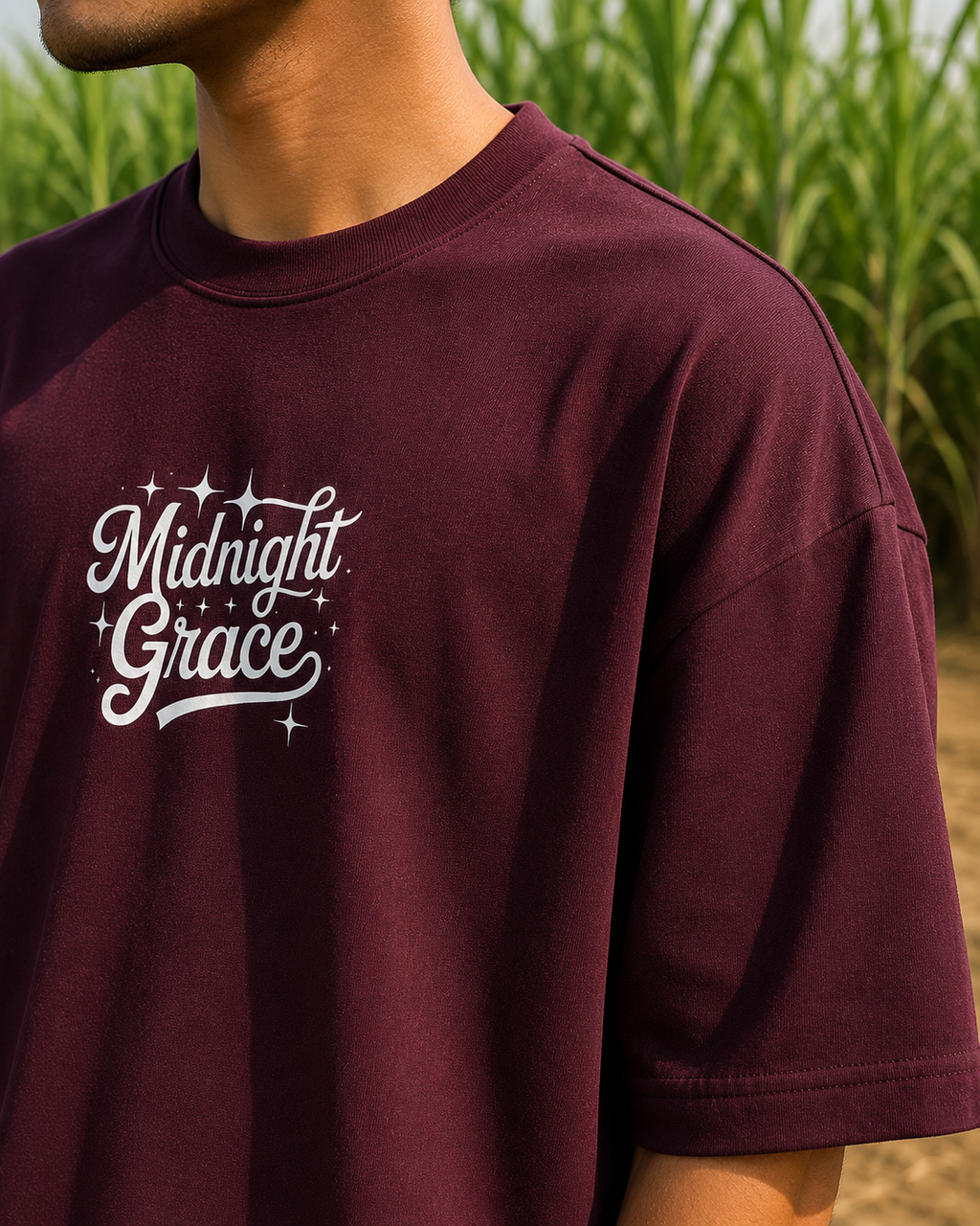 Men's Maroon MG Typography Oversized T-Shirt.