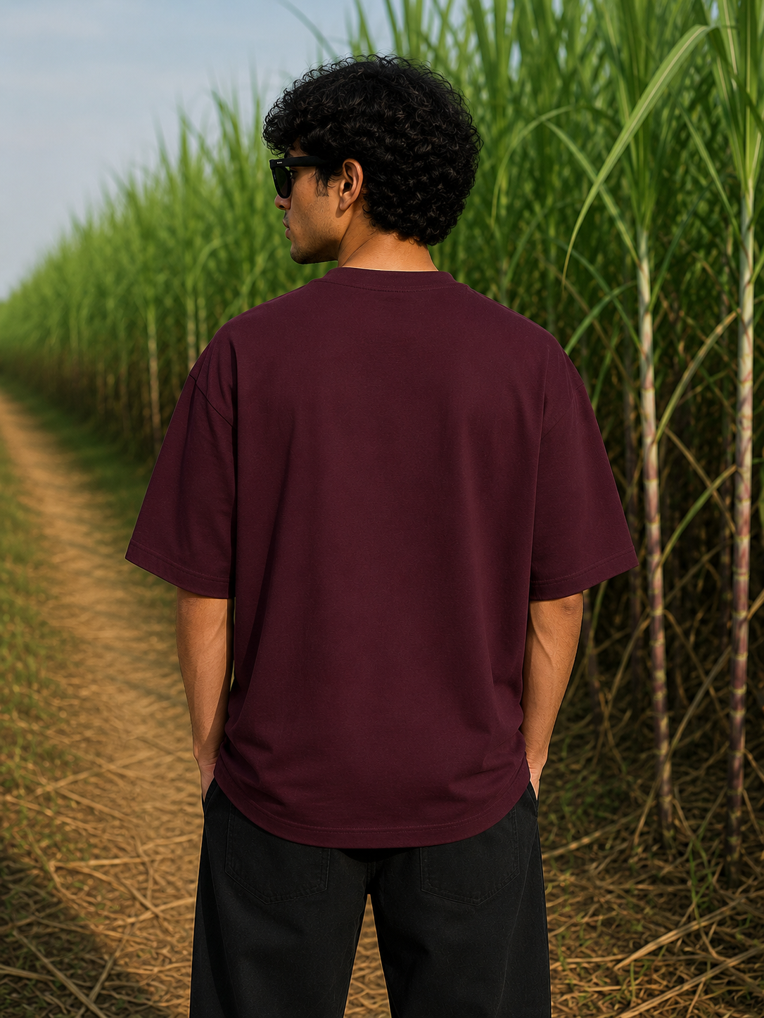 Men's Maroon MG Typography Oversized T-Shirt.
