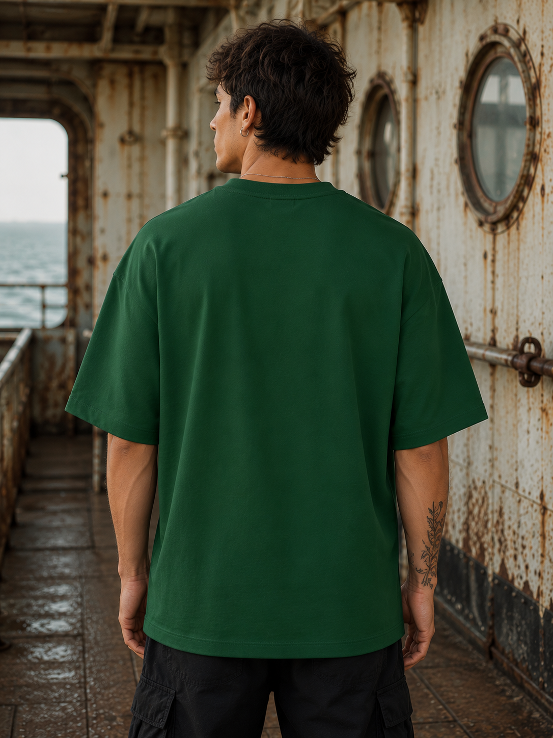 Men's Green LUE Typography Oversized T-Shirt.