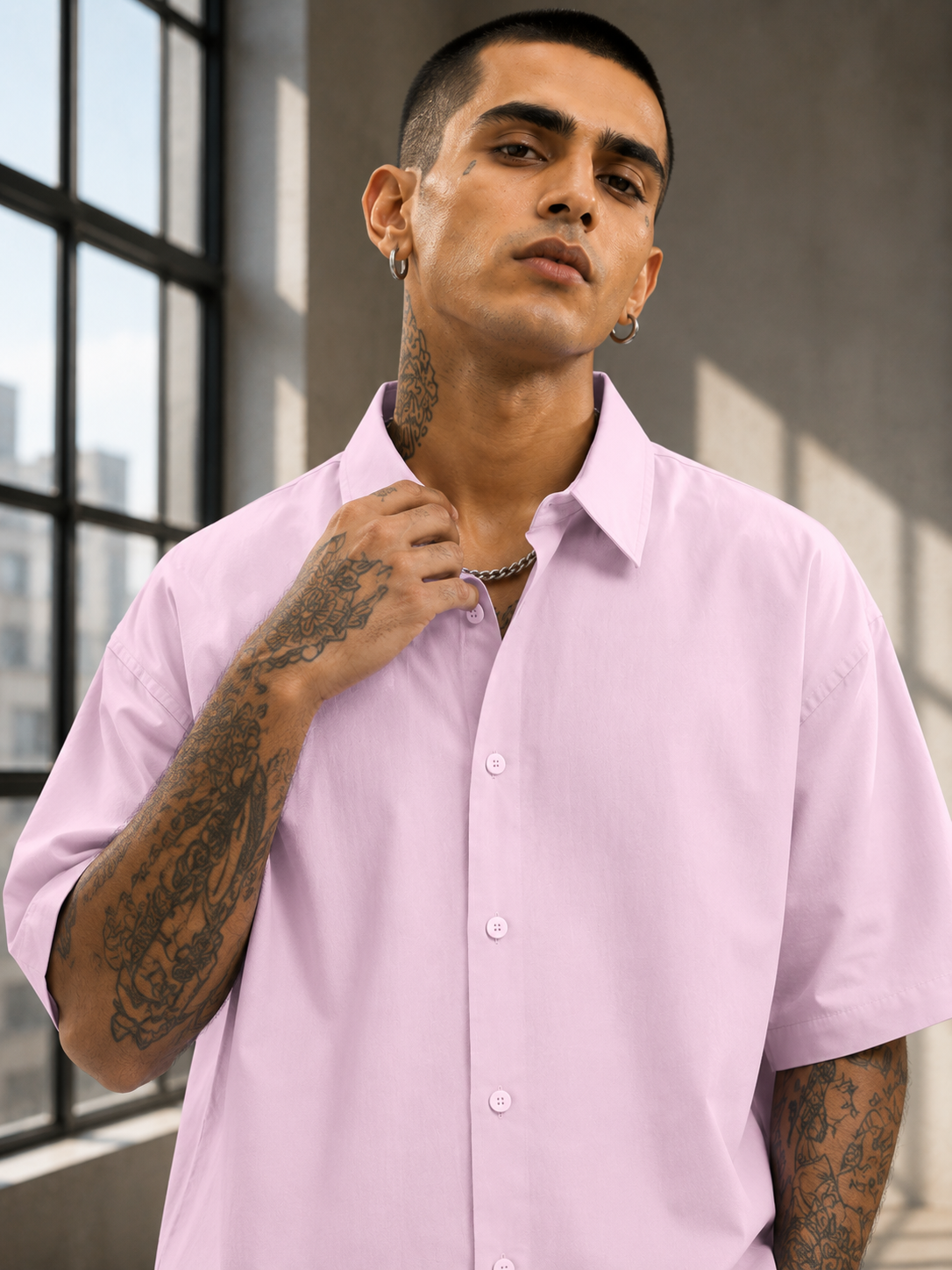Men's Light Baby Pink Oversized Shirt