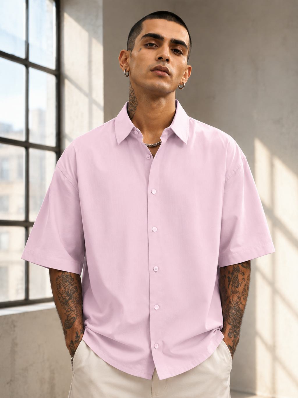 Men's Light Baby Pink Oversized Shirt