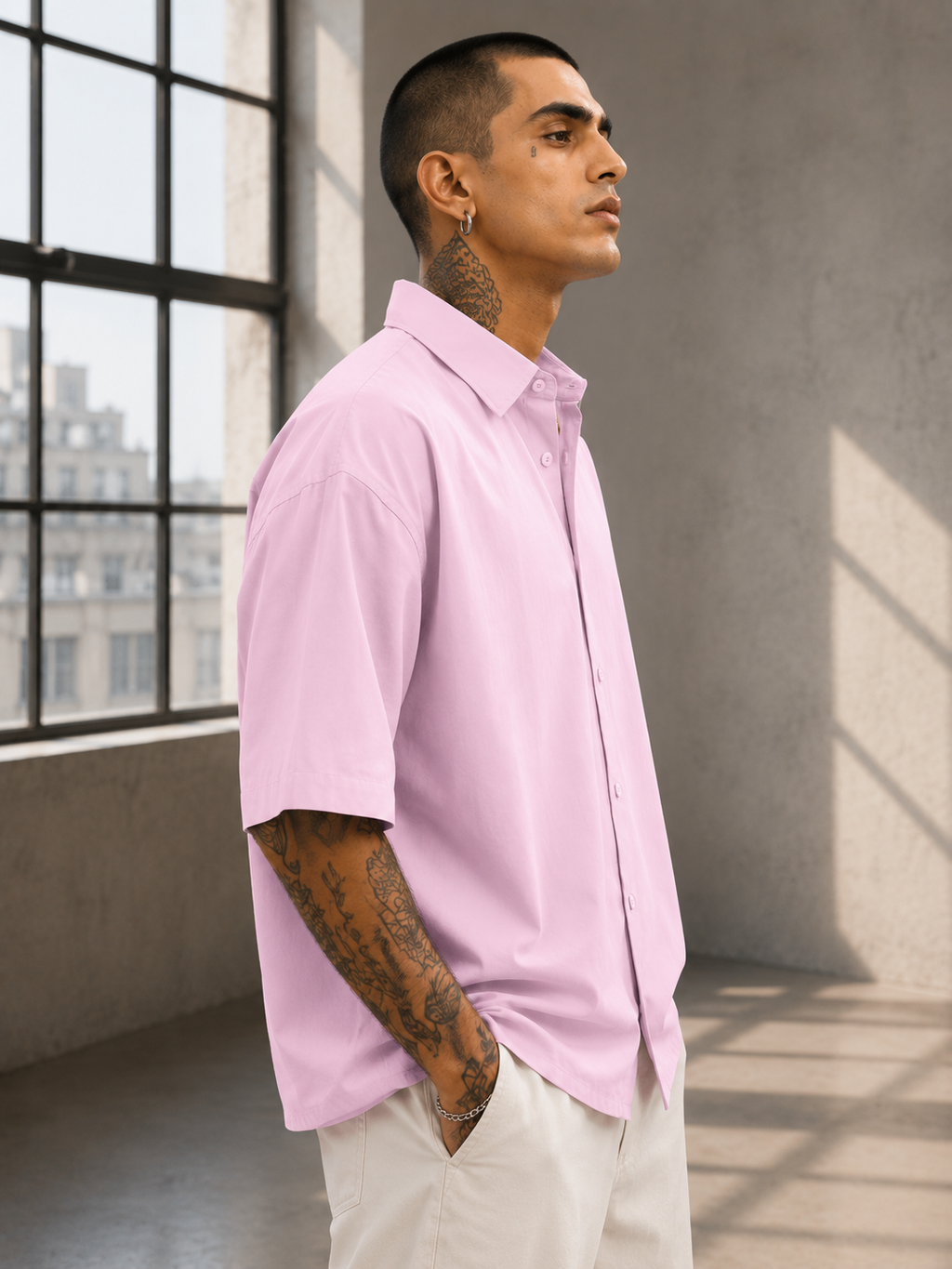Men's Light Baby Pink Oversized Shirt