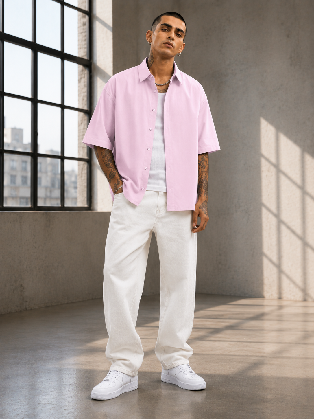 Men's Light Baby Pink Oversized Shirt