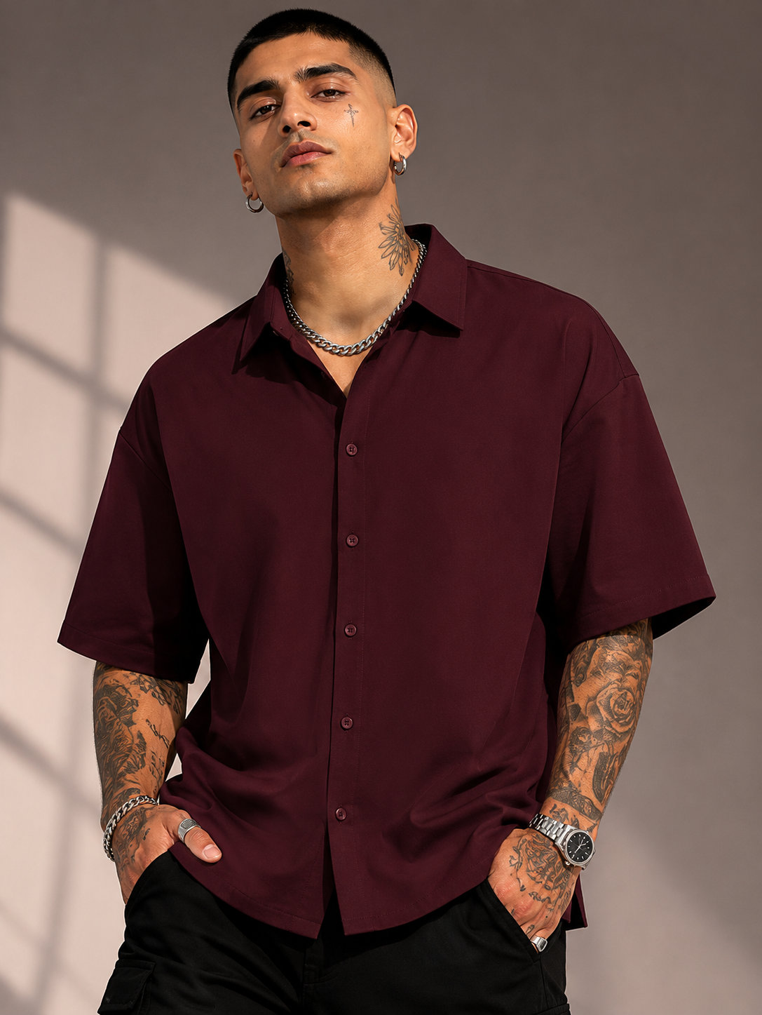 Men's Maroon Oversized Shirt