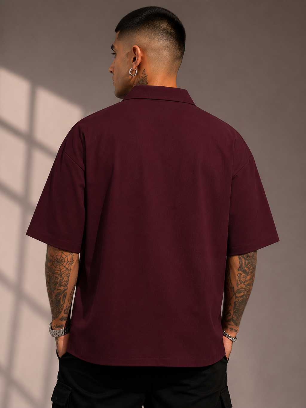 Men's Maroon Oversized Shirt