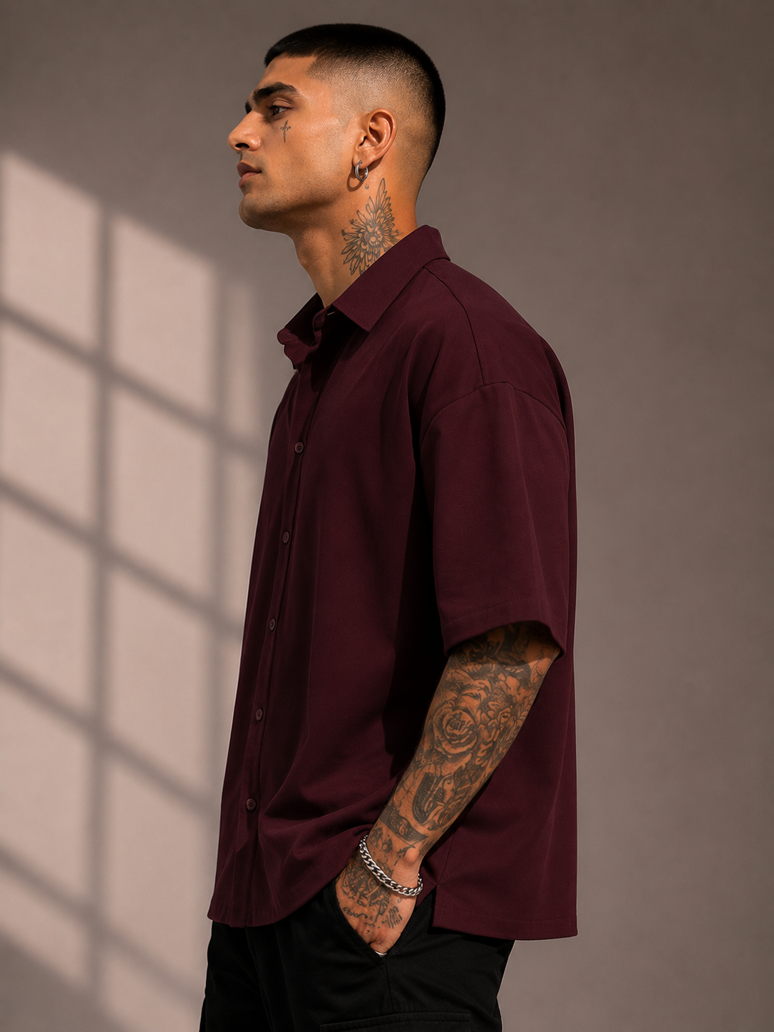 Men's Maroon Oversized Shirt