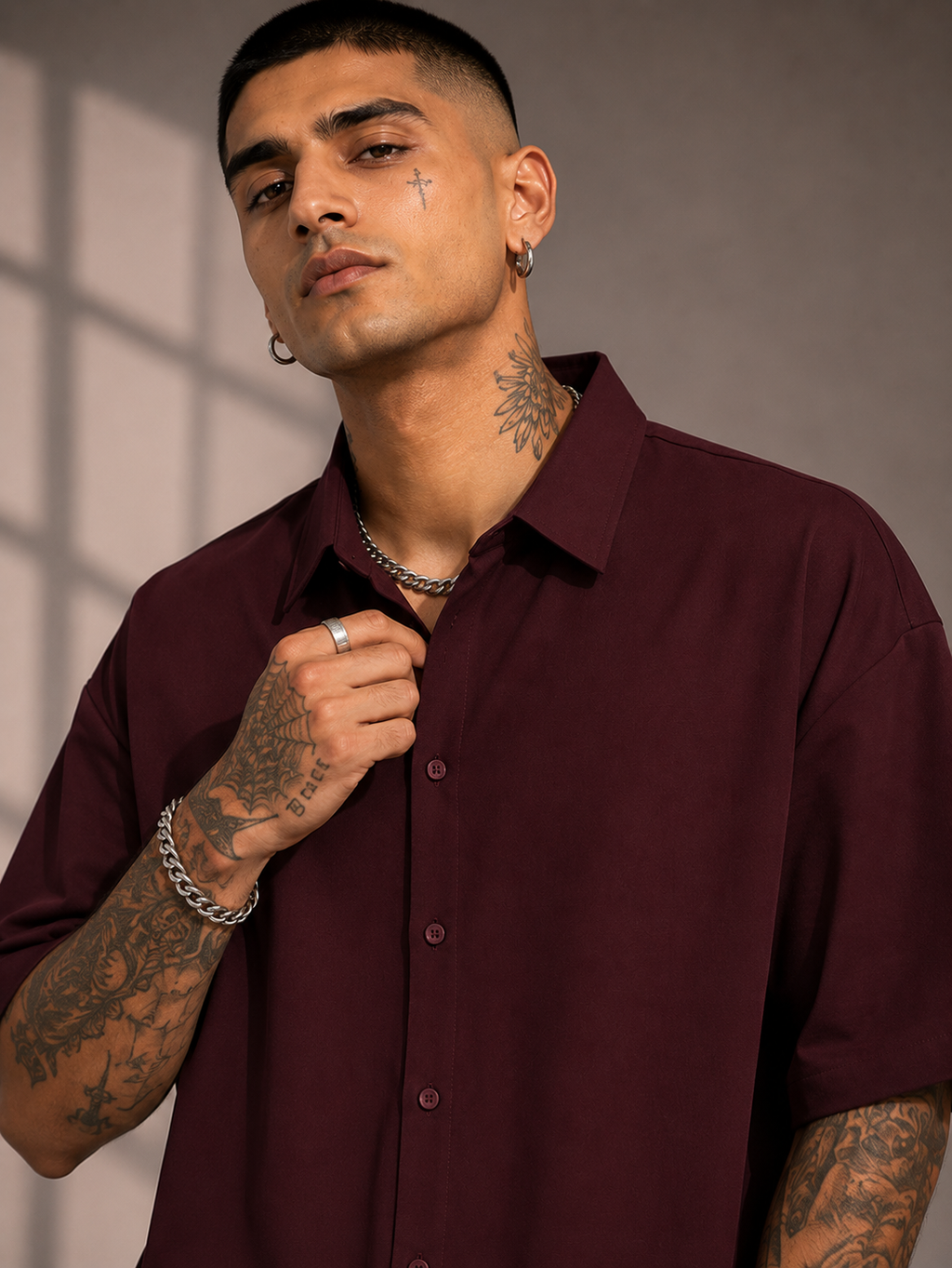 Men's Maroon Oversized Shirt