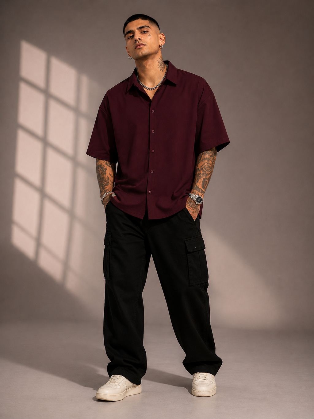 Men's Maroon Oversized Shirt