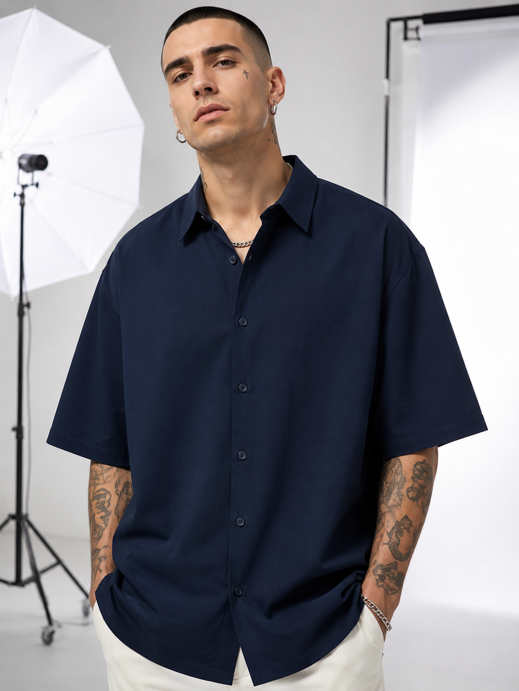 Men's Navy Blue Oversized Shirt