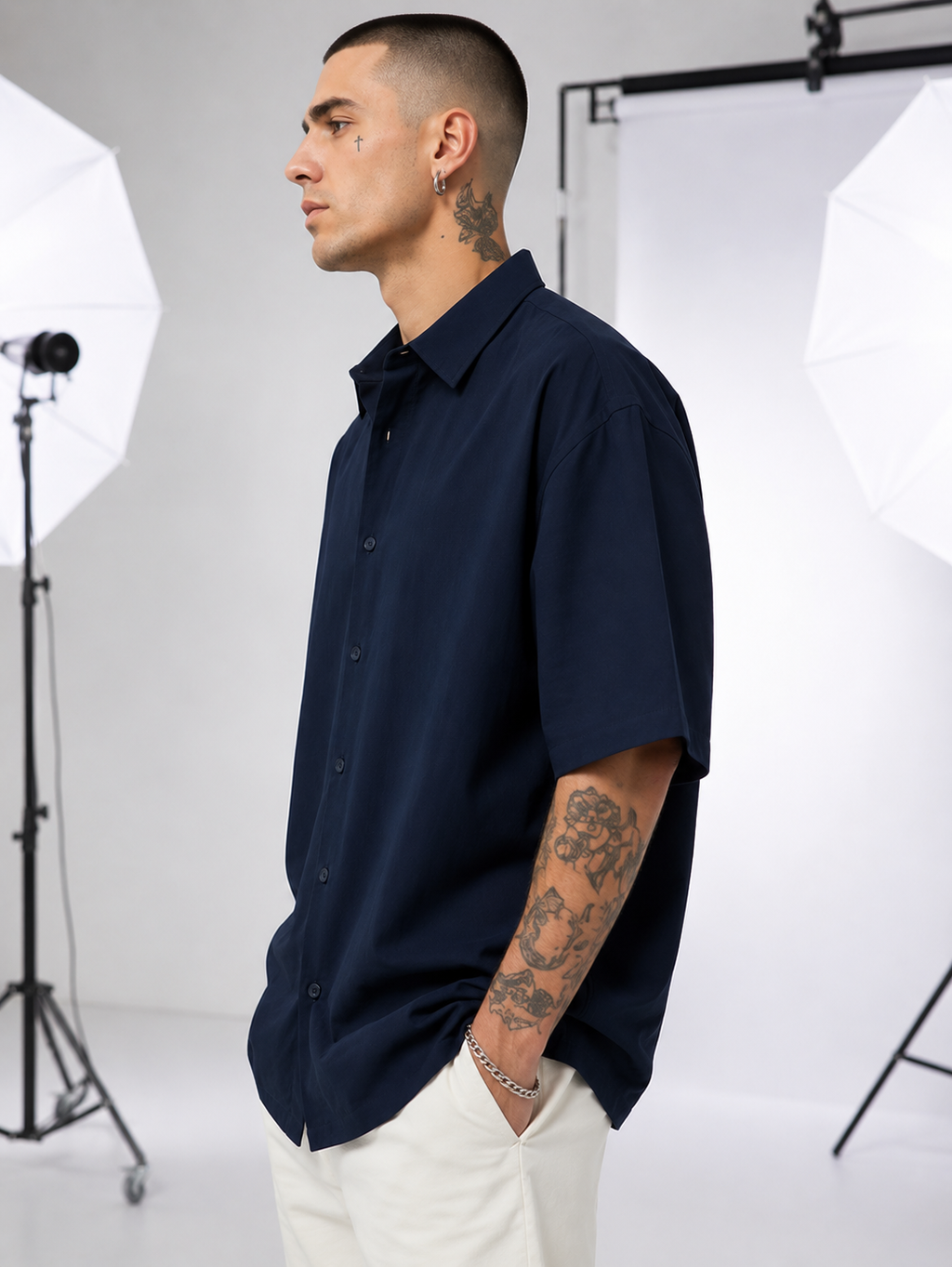 Men's Navy Blue Oversized Shirt