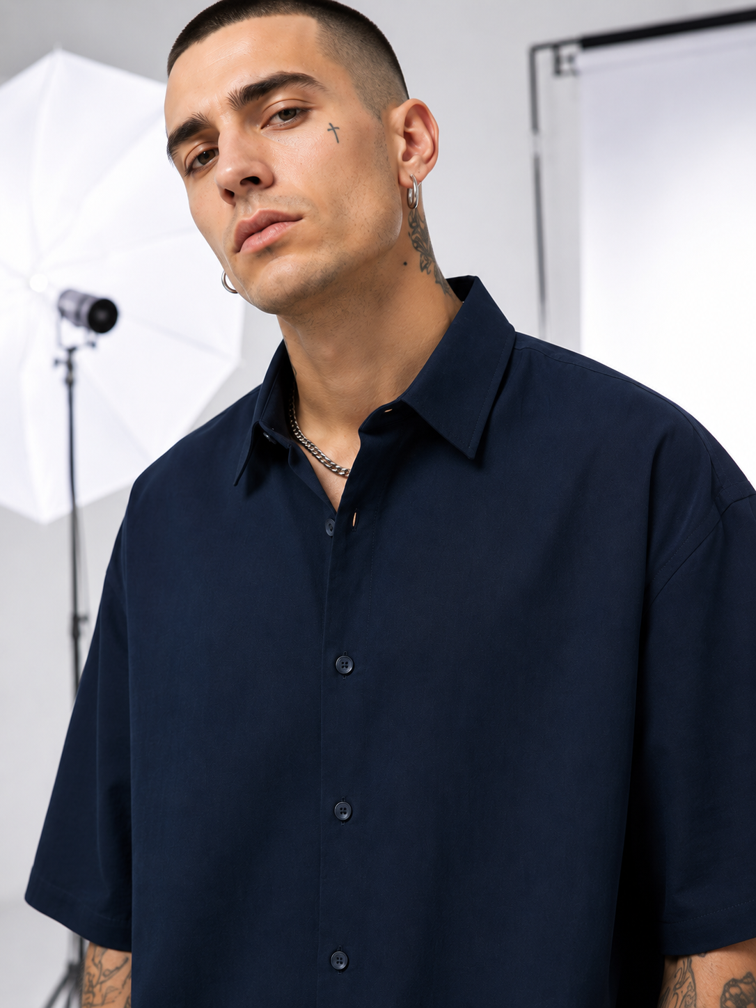 Men's Navy Blue Oversized Shirt