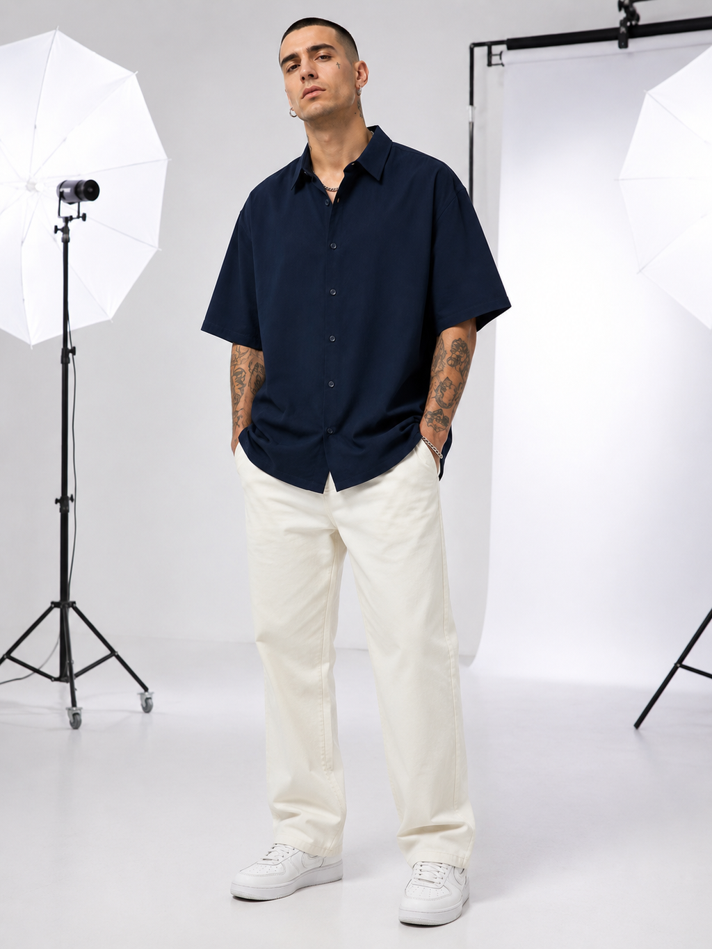 Men's Navy Blue Oversized Shirt