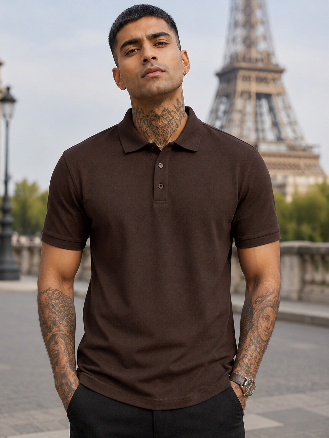Men's Coffee Brown Polo T-shirt