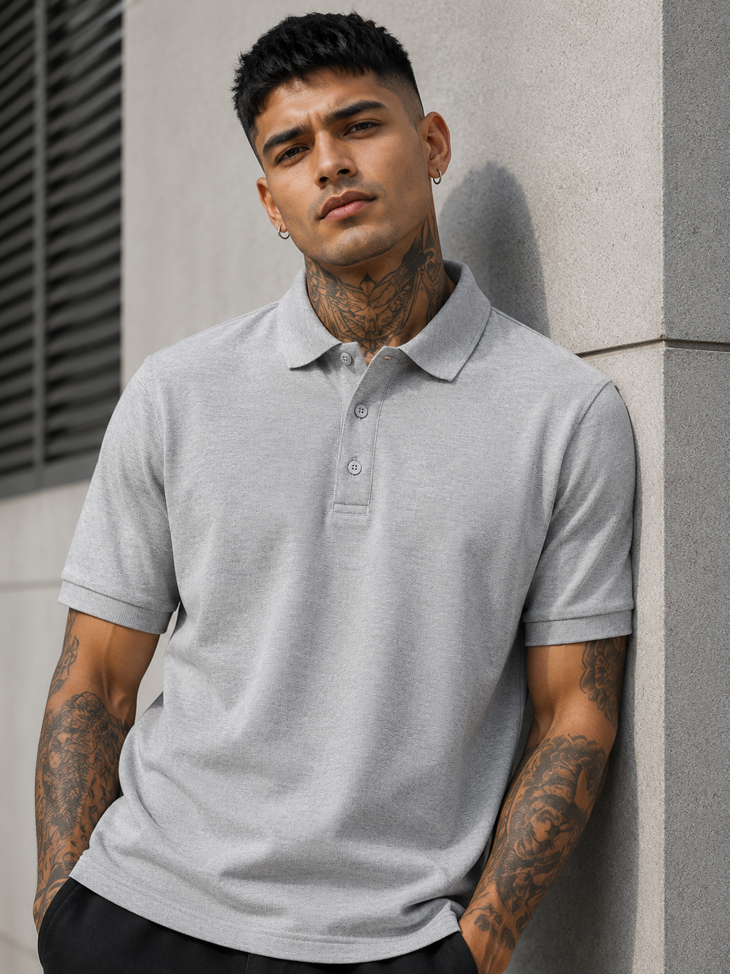 Men's Grey Melange Polo T-shirt